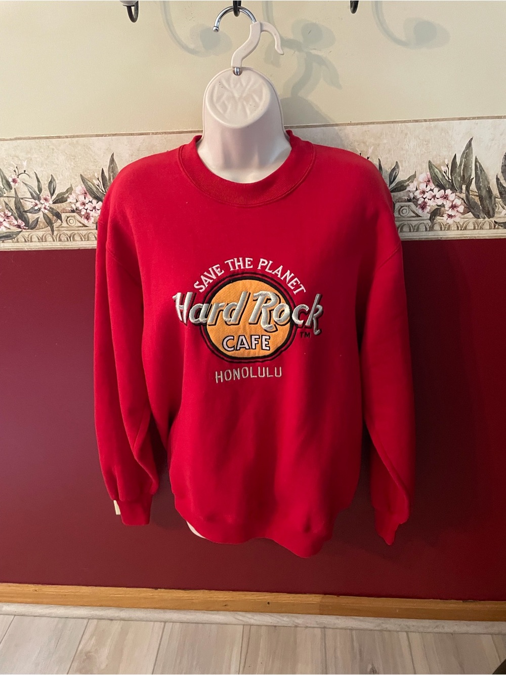 Jerzees Red Crewneck Sweatshirt with Orange Logo